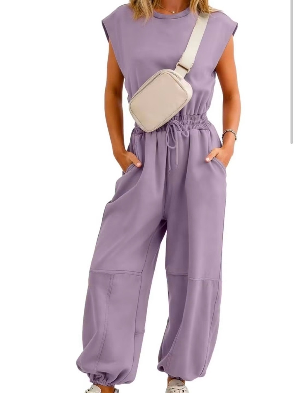 Amazon Purple Muscle Crewneck Ankle Length Sleeveless Jogger Jumpsuit Size M